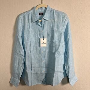 Untuck It Women's Blue and White Stripe Linen Button Up Shirt Size 8 NEW